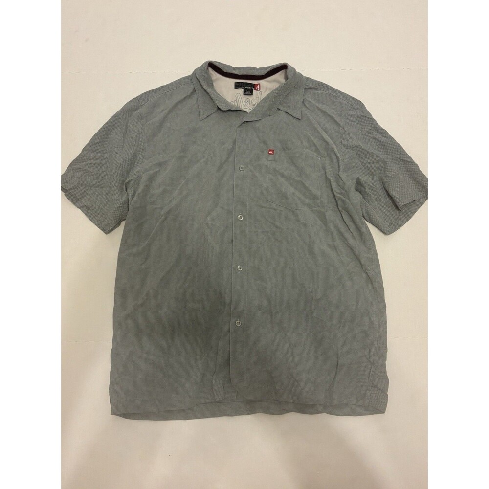 Quiksilver Men's L Regular Gray Check Short Sleeve Cotton Button-Up Shirt